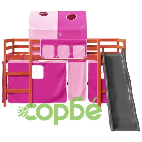 Детско високо легло с тунел, розово, 90x190 см, бор масив ➤ топ цена ➤ sorbe.bg