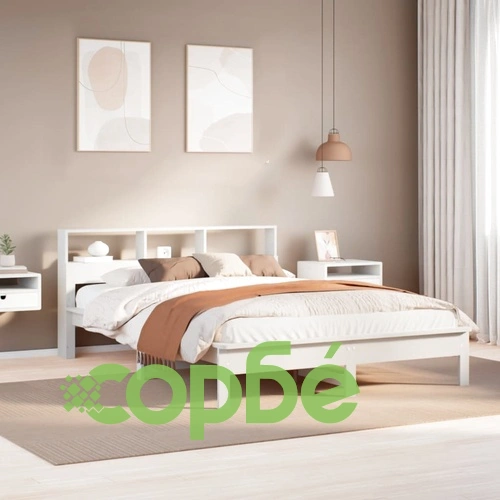 Рамка за легло без матрак, бял, 160x200 см, бор масив ➤ топ цена ➤ sorbe.bg
