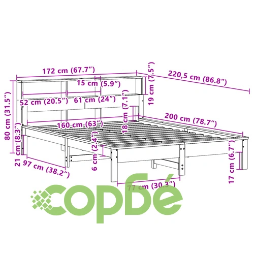 Рамка за легло без матрак, восъчнокафяв, 160x200 см, бор масив ➤ топ цена ➤ sorbe.bg