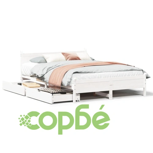 Рамка за легло без матрак, бял, 140x190 см, бор масив ➤ топ цена ➤ sorbe.bg