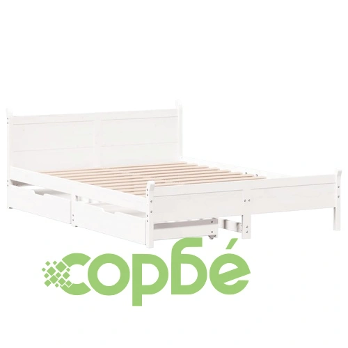 Рамка за легло без матрак, бял, 140x190 см, бор масив ➤ топ цена ➤ sorbe.bg