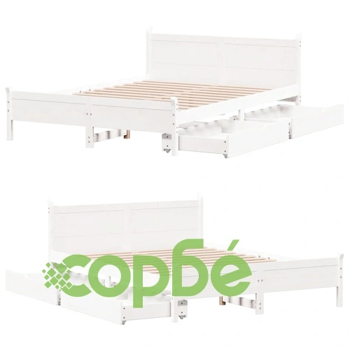 Рамка за легло без матрак, бял, 140x190 см, бор масив ➤ топ цена ➤ sorbe.bg