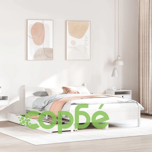 Рамка за легло без матрак, бял, 140x190 см, бор масив ➤ топ цена ➤ sorbe.bg