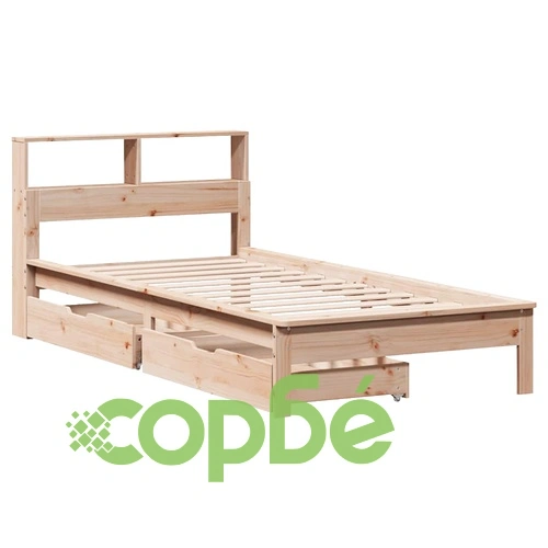 Легло с рафтове за книги, без матрак, 100x200 см, бор масив ➤ топ цена ➤ sorbe.bg