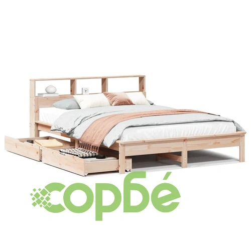 Легло с етажерка за книги, без матрак, 140x190 см, бор масив ➤ топ цена ➤ sorbe.bg