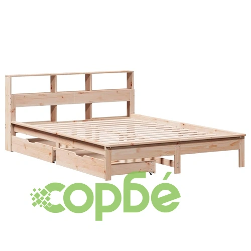 Легло с етажерка за книги, без матрак, 140x190 см, бор масив ➤ топ цена ➤ sorbe.bg