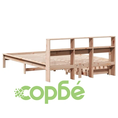 Легло с етажерка за книги, без матрак, 140x190 см, бор масив ➤ топ цена ➤ sorbe.bg