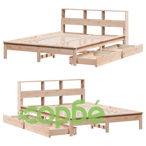 Легло с етажерка за книги, без матрак, 140x190 см, бор масив ➤ топ цена ➤ sorbe.bg