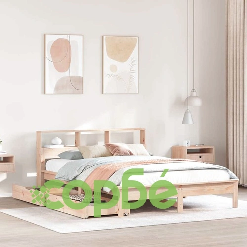 Легло с етажерка за книги, без матрак, 140x190 см, бор масив ➤ топ цена ➤ sorbe.bg