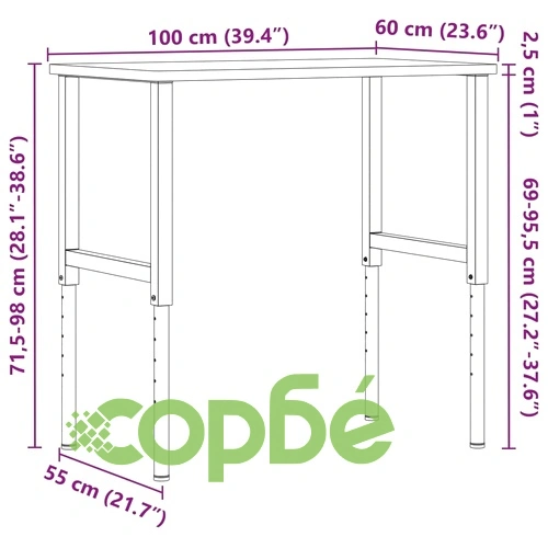 Работна маса светлокафяв 100x60x(71,5-98) см дъб масив ➤ топ цена ➤ sorbe.bg