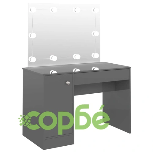 Тоалетка с LED лампи, 110x55x145 см, МДФ, сияйно сиво ➤ топ цена ➤ sorbe.bg
