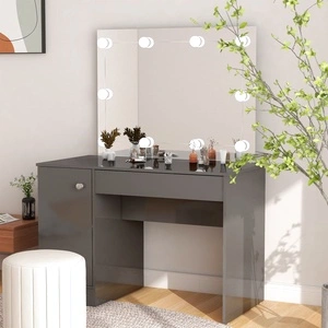 Тоалетка с LED лампи, 110x55x145 см, МДФ, сияйно сиво