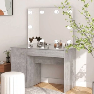 Тоалетка с LED лампи, 110x55x145 см, МДФ, бетонно сиво