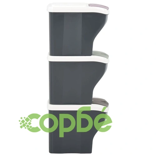 Стифиращи контейнери за смет, 3 бр, 60 л, тъмносиви ➤ топ цена ➤ sorbe.bg