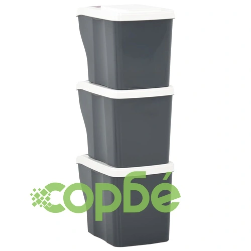 Стифиращи контейнери за смет, 3 бр, 60 л, тъмносиви ➤ топ цена ➤ sorbe.bg