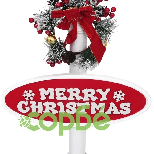 Улична лампа с Дядо Коледа, бяло и червено, 81x40x188 см, PVC ➤ топ цена ➤ sorbe.bg