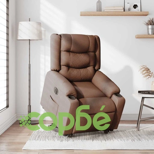 Електрически изправящ реклайнер стол, кафяв, текстил ➤ топ цена ➤ sorbe.bg