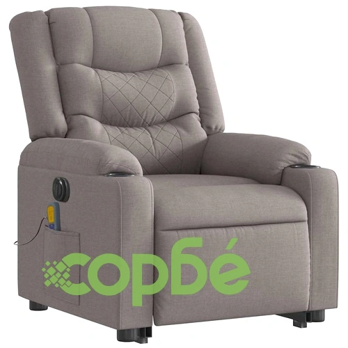Електрически изправящ масажен реклайнер стол таупе текстил ➤ топ цена ➤ sorbe.bg