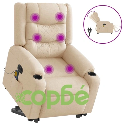 Електрически изправящ масажен реклайнер стол кремав текстил ➤ топ цена ➤ sorbe.bg