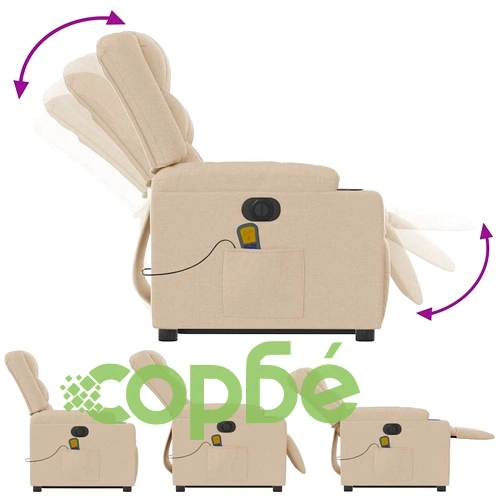 Електрически изправящ масажен реклайнер стол кремав текстил ➤ топ цена ➤ sorbe.bg