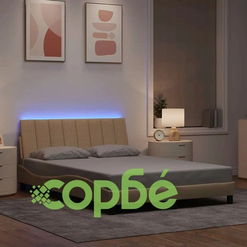 Рамка за легло без матрак, кремава, 140x190 см, плат ➤ топ цена ➤ sorbe.bg