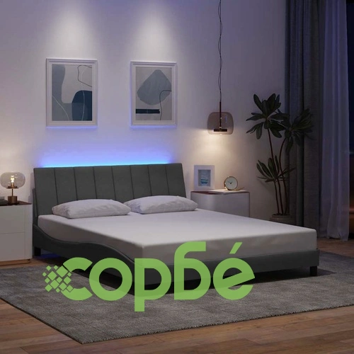 Рамка за легло без матрак, светлосива, 160x200 см, плат ➤ топ цена ➤ sorbe.bg