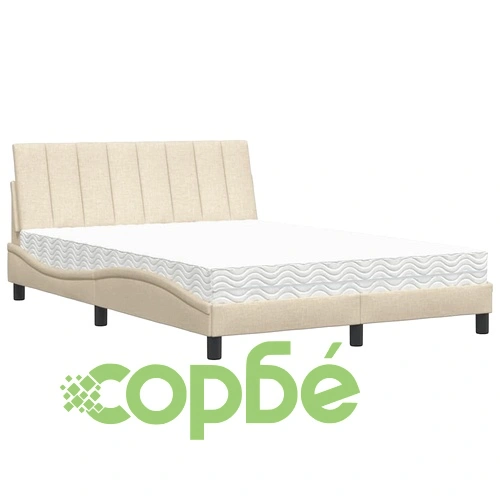 Легло с матрак, кремаво, 140x190 см, плат ➤ топ цена ➤ sorbe.bg