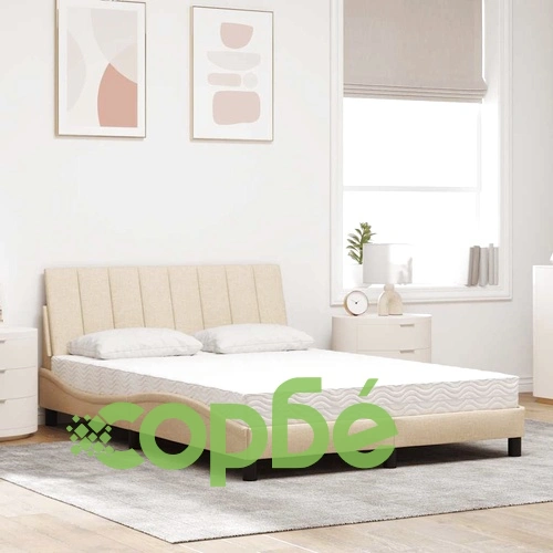 Легло с матрак, кремаво, 140x190 см, плат ➤ топ цена ➤ sorbe.bg
