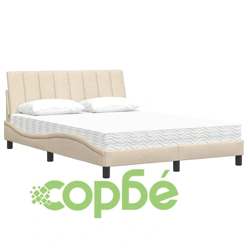 Легло с матрак, кремаво, 140x190 см, плат ➤ топ цена ➤ sorbe.bg