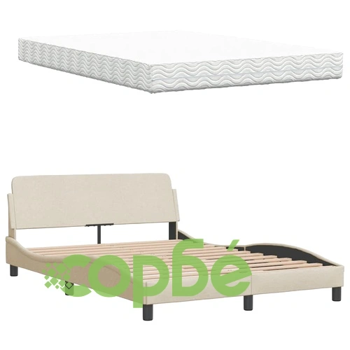 Легло с матрак, кремаво, 140x190 см, плат ➤ топ цена ➤ sorbe.bg