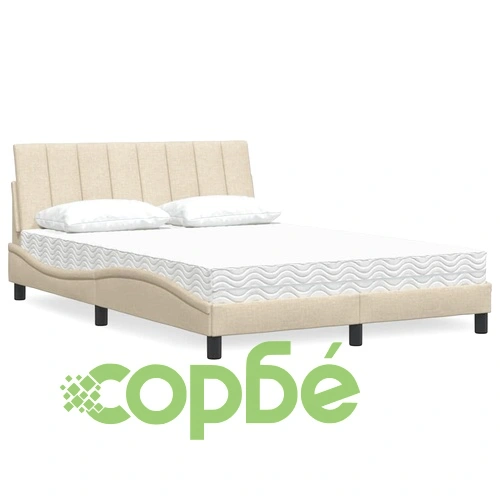 Легло с матрак, кремаво, 140x190 см, плат ➤ топ цена ➤ sorbe.bg