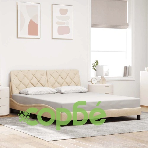 Рамка за легло с LED без матрак Cream 160x200 cm Fabric ➤ топ цена ➤ sorbe.bg