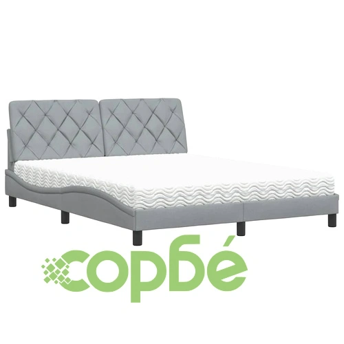 Легло с матрак, светлосиво, 160x200 см, плат ➤ топ цена ➤ sorbe.bg