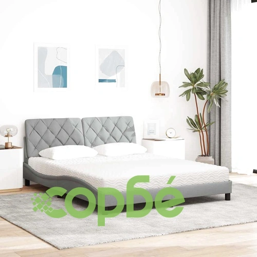 Легло с матрак, светлосиво, 160x200 см, плат ➤ топ цена ➤ sorbe.bg