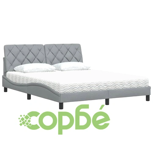 Легло с матрак, светлосиво, 160x200 см, плат ➤ топ цена ➤ sorbe.bg