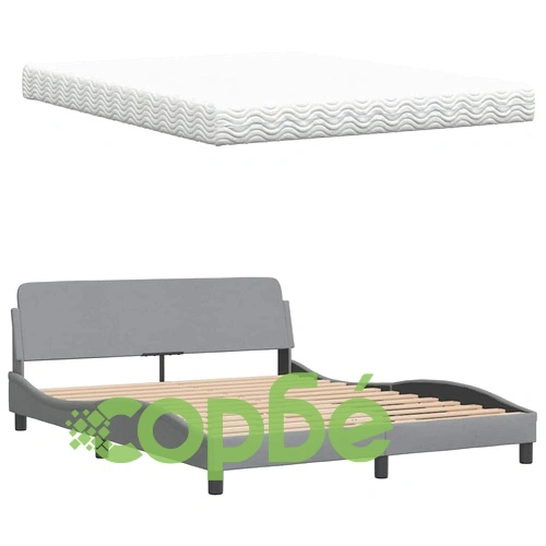 Легло с матрак, светлосиво, 160x200 см, плат ➤ топ цена ➤ sorbe.bg