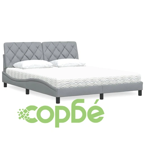 Легло с матрак, светлосиво, 160x200 см, плат ➤ топ цена ➤ sorbe.bg