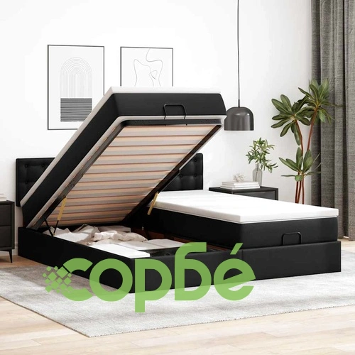 Османска легло с матраци, черно, 160x200 см, изкуствена кожа ➤ топ цена ➤ sorbe.bg