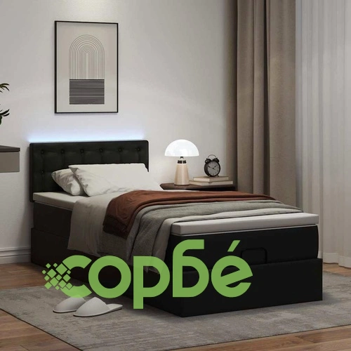 Османска легло с матраци&LED, черно, 100x200см, изкуствена кожа ➤ топ цена ➤ sorbe.bg