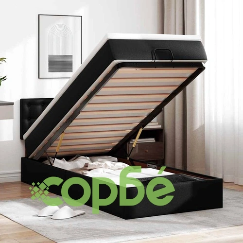 Османска легло с матраци&LED, черно, 100x200см, изкуствена кожа ➤ топ цена ➤ sorbe.bg