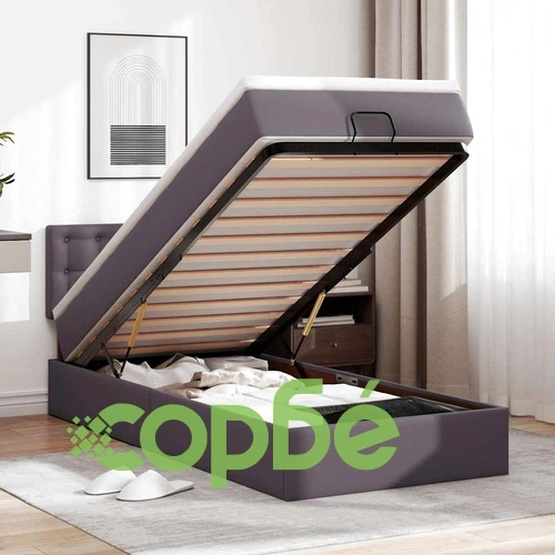 Османска легло с матраци&LED, сиво, 100x200 см, изкуствена кожа ➤ топ цена ➤ sorbe.bg