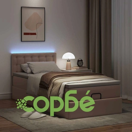 Османска легло с матраци&LED капучино 100x200см изкуствена кожа ➤ топ цена ➤ sorbe.bg