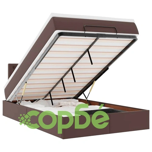 Османска легло с матраци&LED, сиво, 120x190 см, изкуствена кожа ➤ топ цена ➤ sorbe.bg