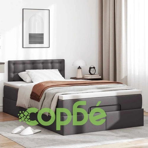 Османска легло с матраци&LED, сиво, 120x190 см, изкуствена кожа ➤ топ цена ➤ sorbe.bg