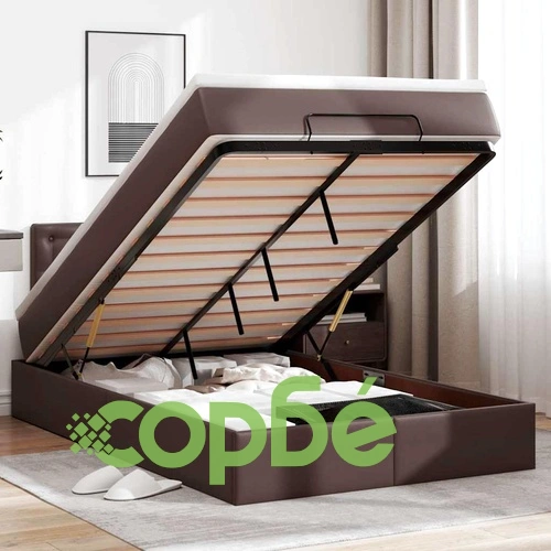 Османска легло с матраци&LED, сиво, 120x190 см, изкуствена кожа ➤ топ цена ➤ sorbe.bg