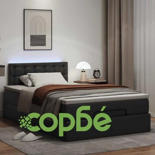 Османска легло с матраци&LED, черно, 120x200см, изкуствена кожа ➤ топ цена ➤ sorbe.bg