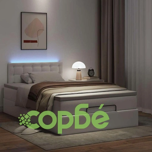Османска легло с матраци&LED, бяло, 120x200 см, изкуствена кожа ➤ топ цена ➤ sorbe.bg