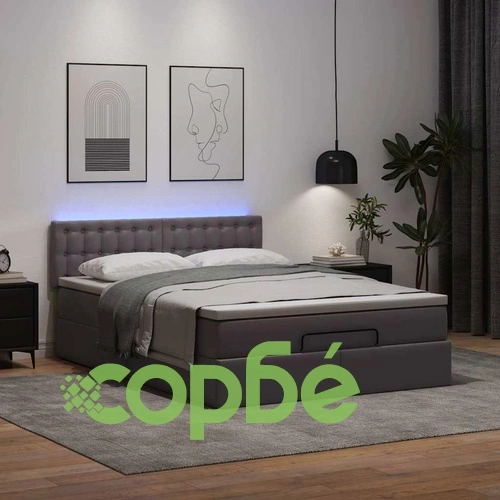 L Легло с матраци & LEDs сиво 140x190cm изкуствена кожа ➤ топ цена ➤ sorbe.bg