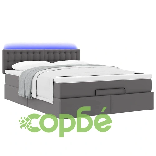 L Легло с матраци & LEDs сиво 140x190cm изкуствена кожа ➤ топ цена ➤ sorbe.bg