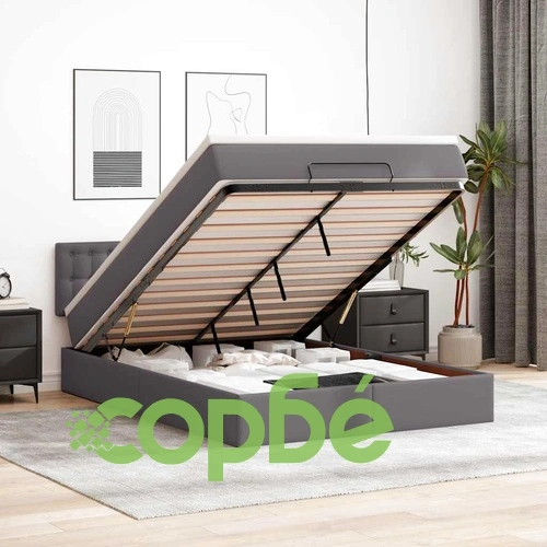 L Легло с матраци & LEDs сиво 140x190cm изкуствена кожа ➤ топ цена ➤ sorbe.bg